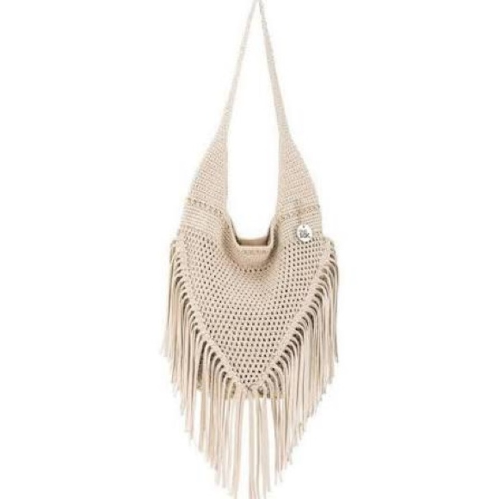The Sak Gray Crochet Hobo Bag with Fringe
